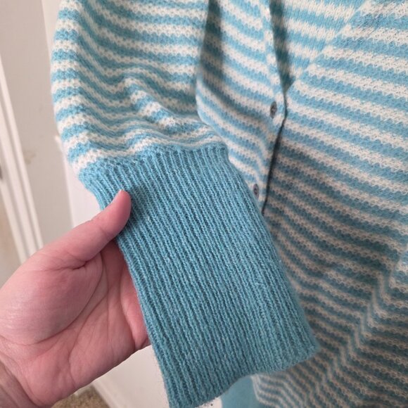 SUNDANCE Blue White Stripe Wool Cardigan Sweater - Picture 4 of 4
